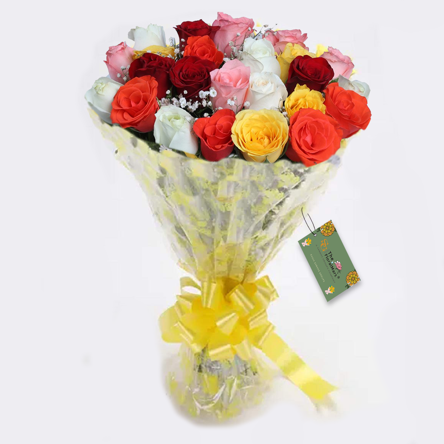 New Year Special Fresh Flowers Bouquet of 10 Mixed Roses in Cellophane