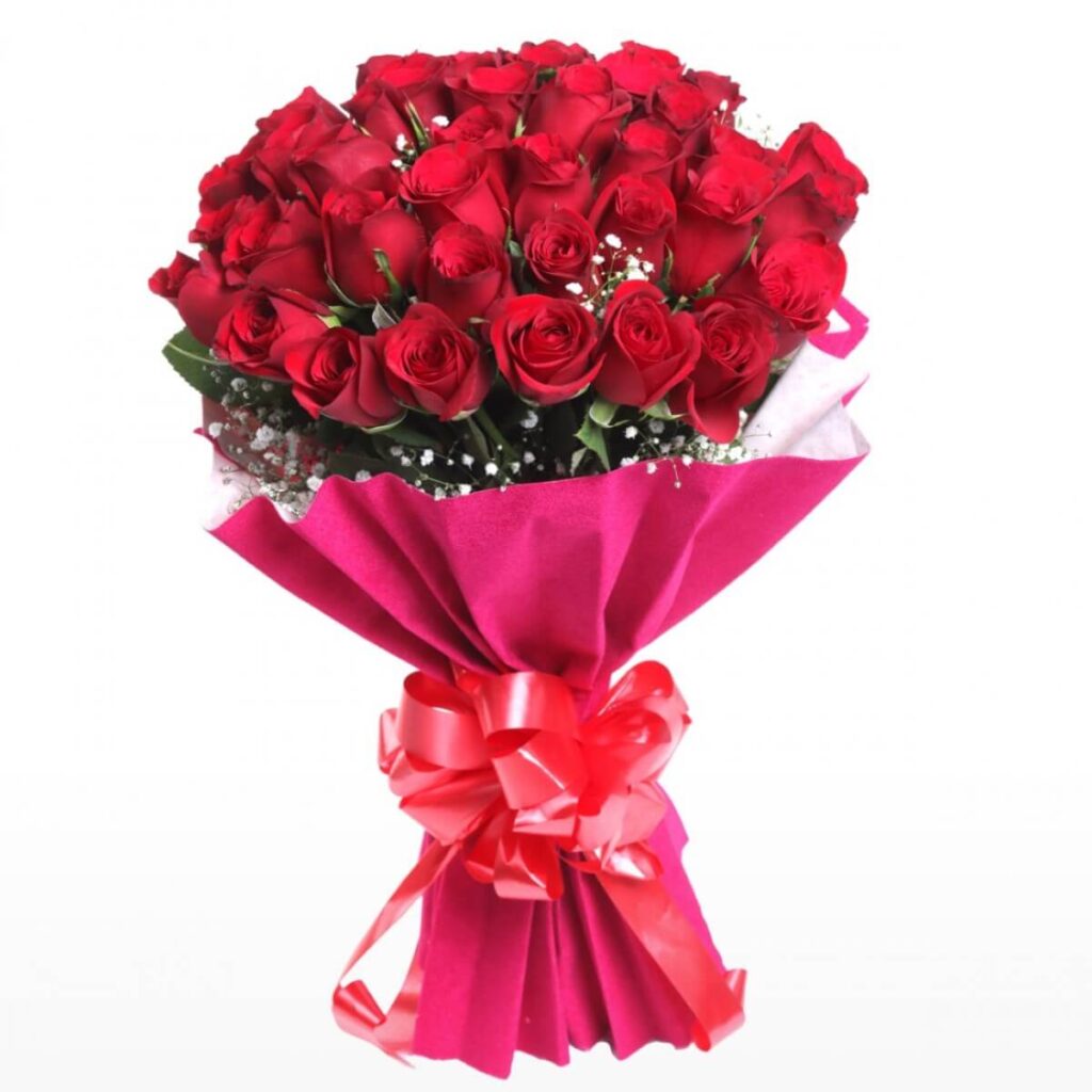 Valentine's Day Special Fresh Flower Bouquet of 40 Red Roses in Paper ...