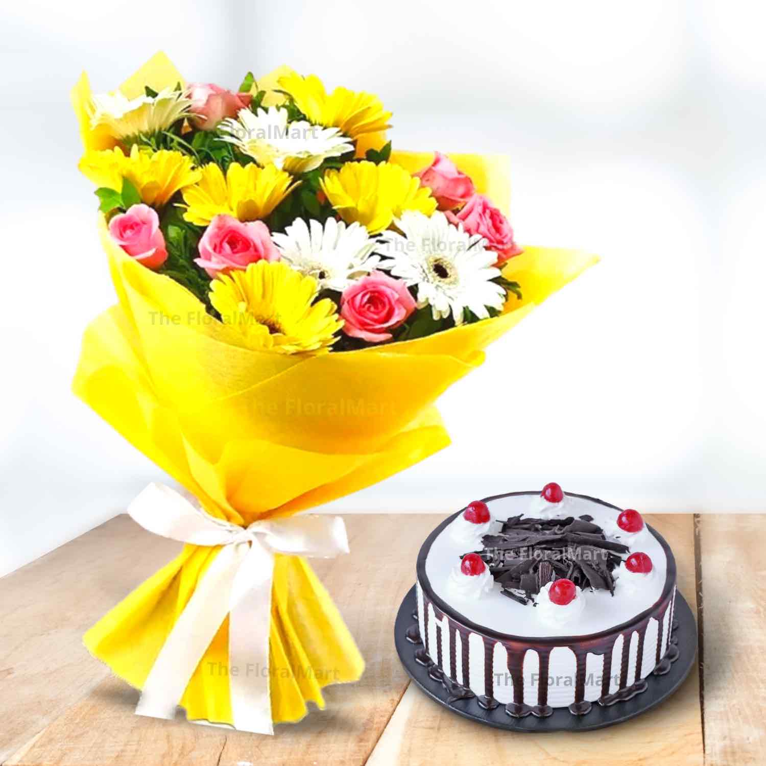 Fifty Red Roses Bouquet and Anniversary Cake with Chocolates @ Best Price |  Giftacrossindia